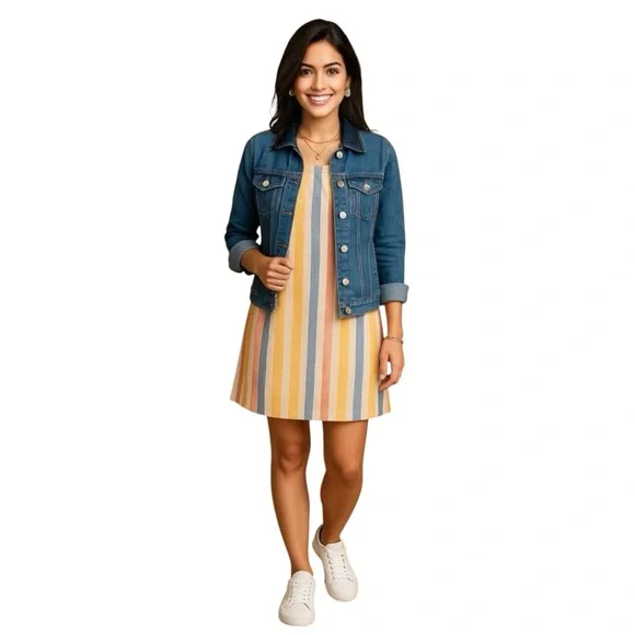 Coastal Grandmillennial Linen Stripe Dress XS Preppy Resort Effortless Summer - Picture 7 of 12